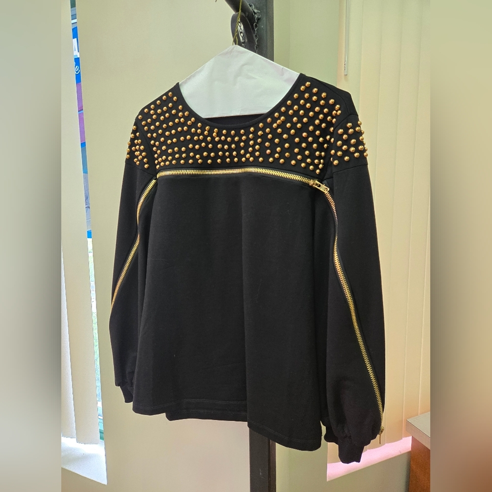 Black and Gold Embellished Bomber Jacket